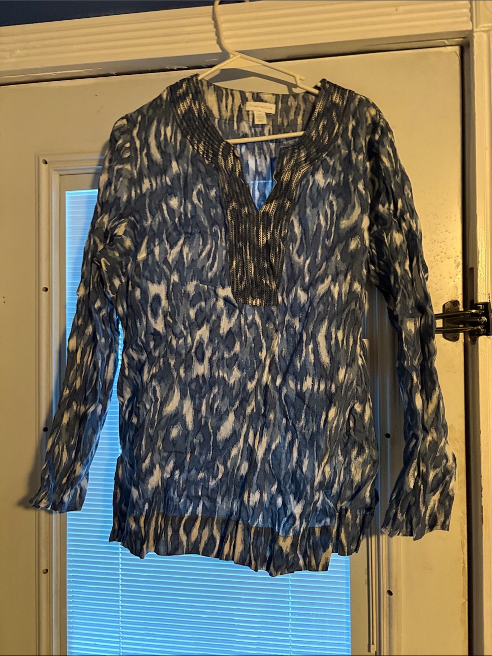 Charter Club Blue and White Beaded V-Neck Tunic
